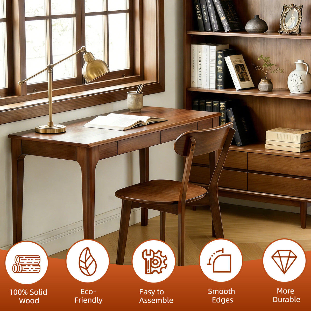 100% Natural Solid Wood Dining Chairs with Curved Backrest
