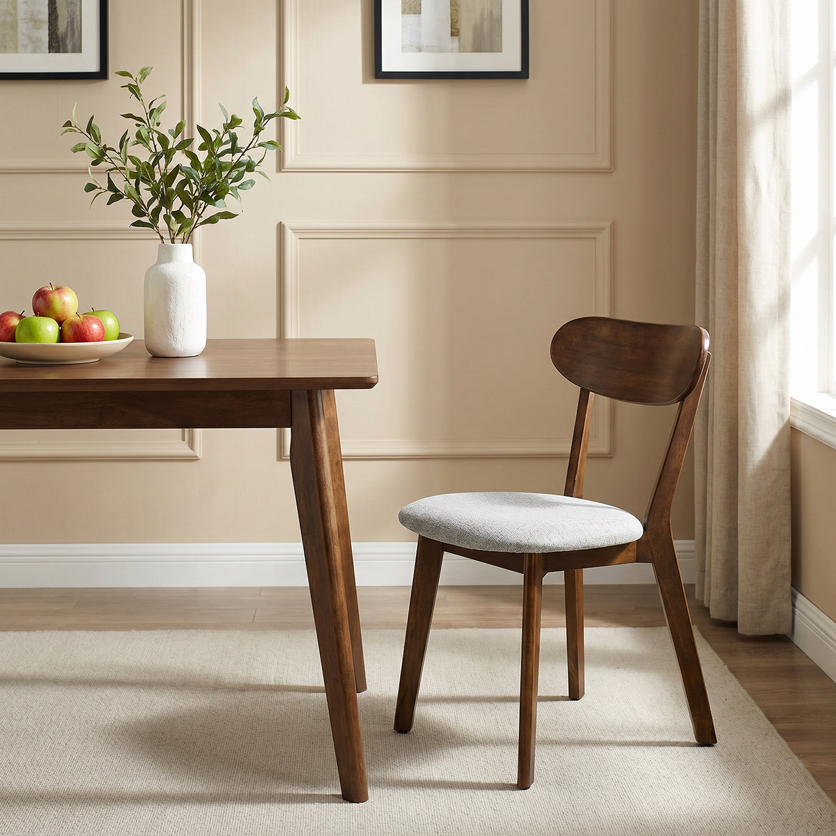 100% Solid Wood Dining Chairs with Curved Backrest Upholstered