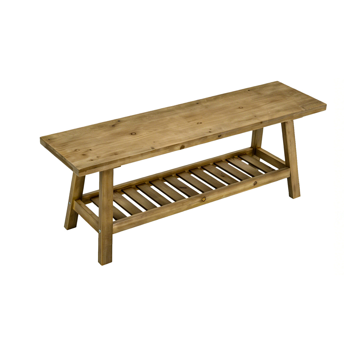 100% Solid Wood 2-Tier 43" Farmhouse Bench with Open Storage Shelf,Distressed Wood Color