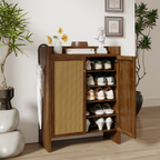 42.5" Rattan Shoe Cabinet with Door,6-Tier with Adjustable Shelve