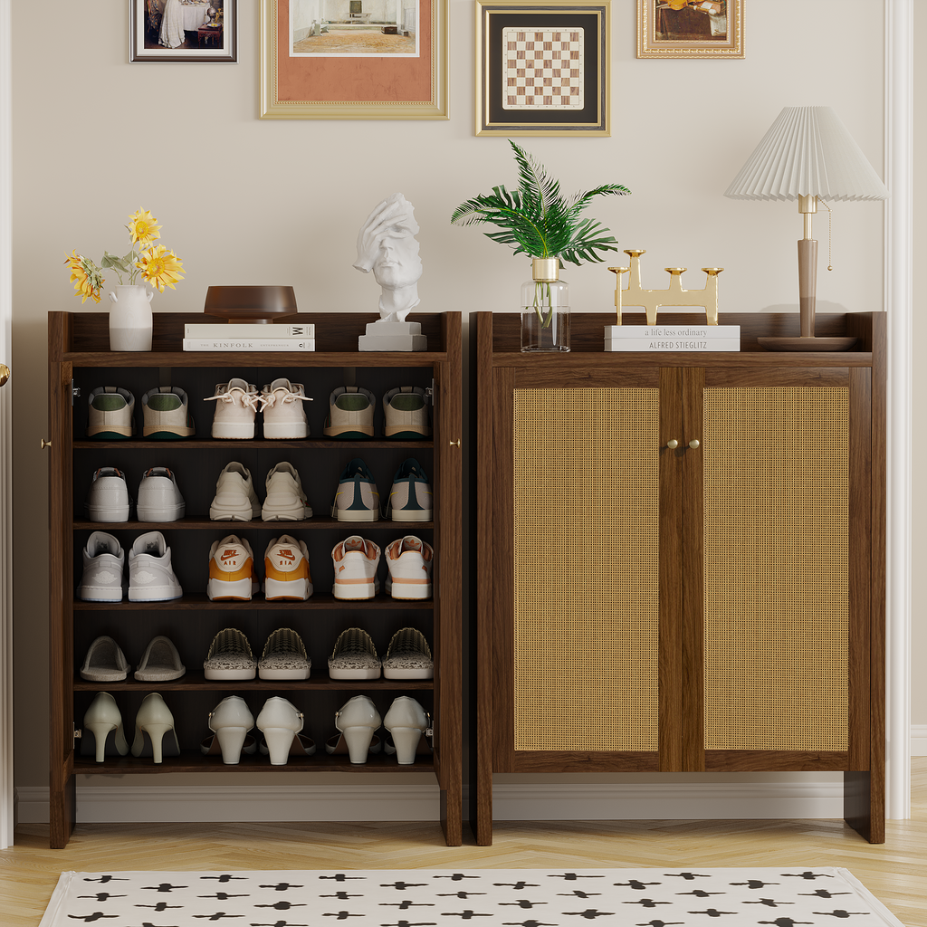 42.5" Rattan Shoe Cabinet with Door,6-Tier with Adjustable Shelve