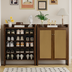 42.5" Rattan Shoe Cabinet with Door,6-Tier with Adjustable Shelve