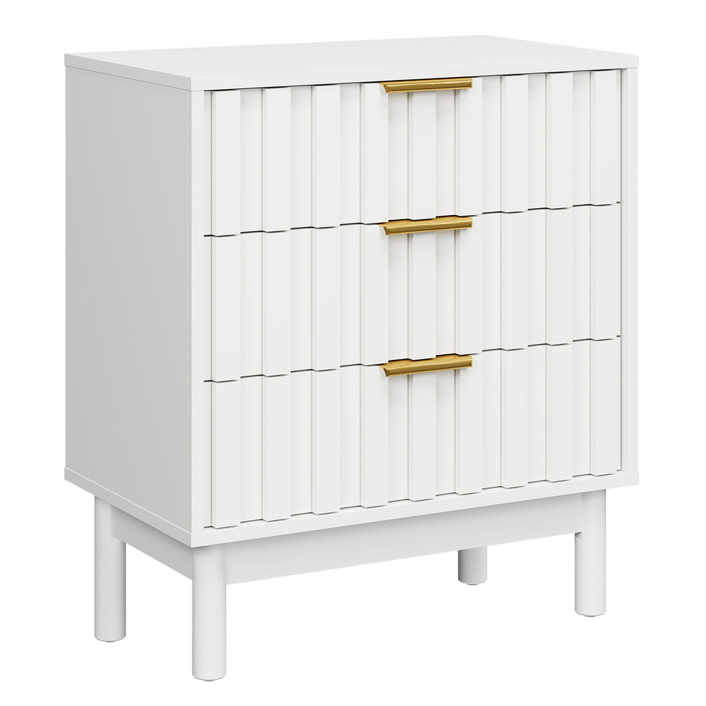3 Drawer Dresser with Fluted Panel Design,Modern Endtable,White