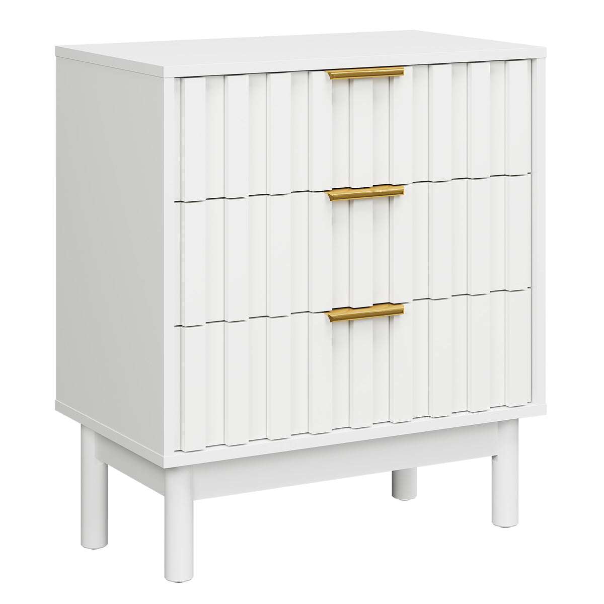 3 Drawer Dresser with Fluted Panel Design,Modern Endtable,White