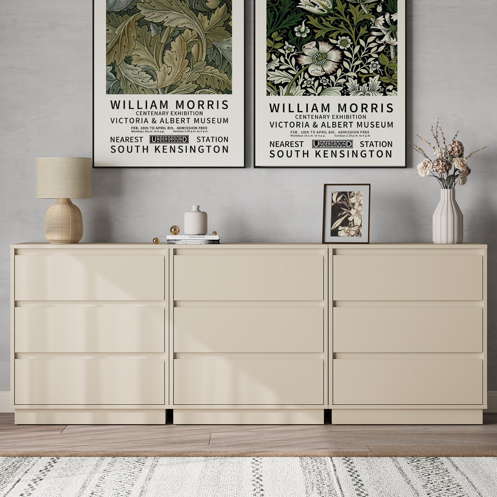3 Drawer Dresser Set of 2,Modern Endtable,Beige