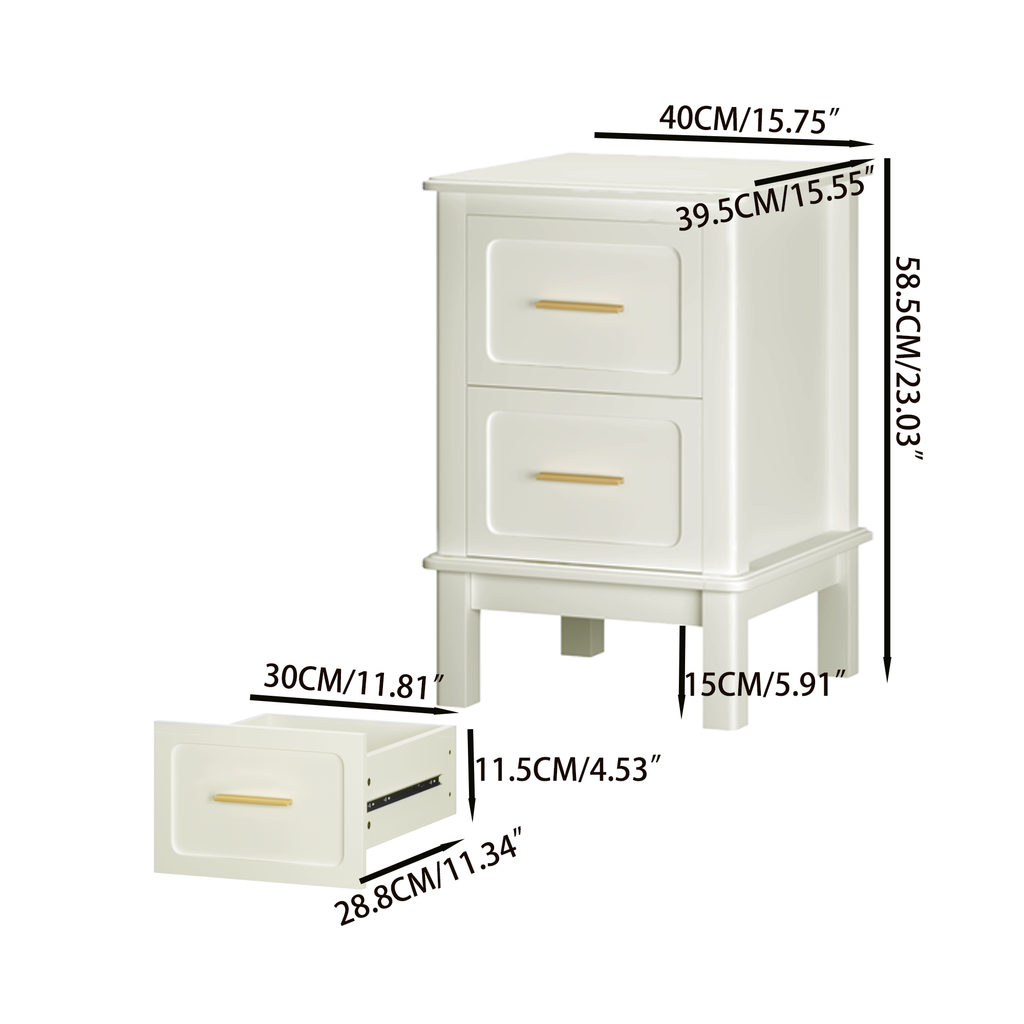 Modern Nightstand with 2 Drawers,Bedside Table with Gold Handles,Off White