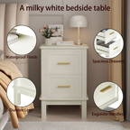 Modern Nightstand with 2 Drawers,Bedside Table with Gold Handles,Off White
