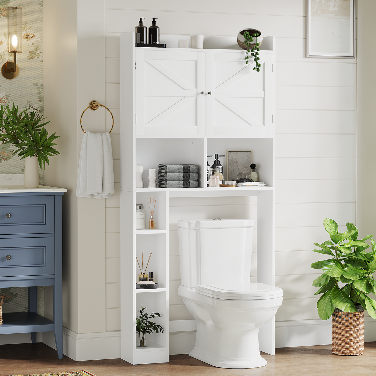 Over-The-Toilet Storage Cabinet with Adjustable Shelf Double Door
