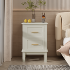 Modern Nightstand with 2 Drawers,Bedside Table with Gold Handles,Off White
