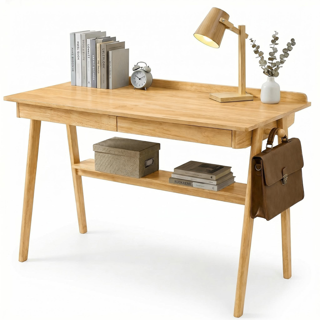 Solid Wood Writing Desk,Home Office Desk with 2 Drawers & Storage