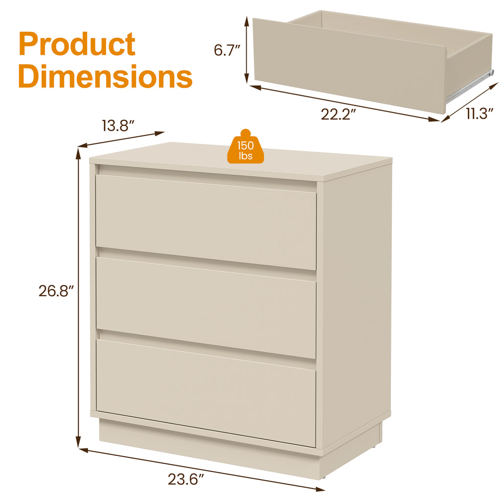 3 Drawer Dresser Set of 2,Modern Endtable,Beige