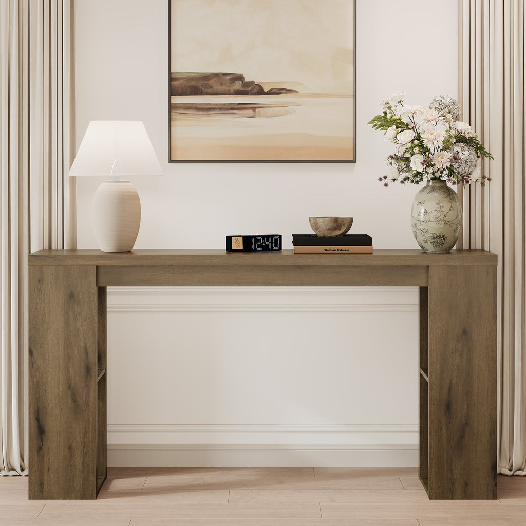 63'' Long Console Table, Farmhouse Entryway Table with Storage