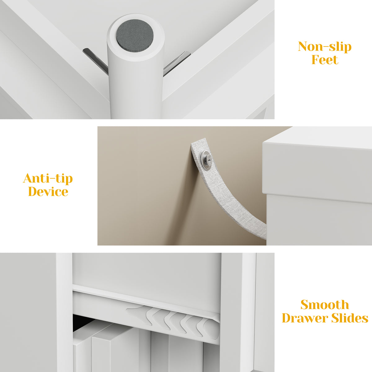 3 Drawer Dresser with Fluted Panel Design,Modern Endtable,White
