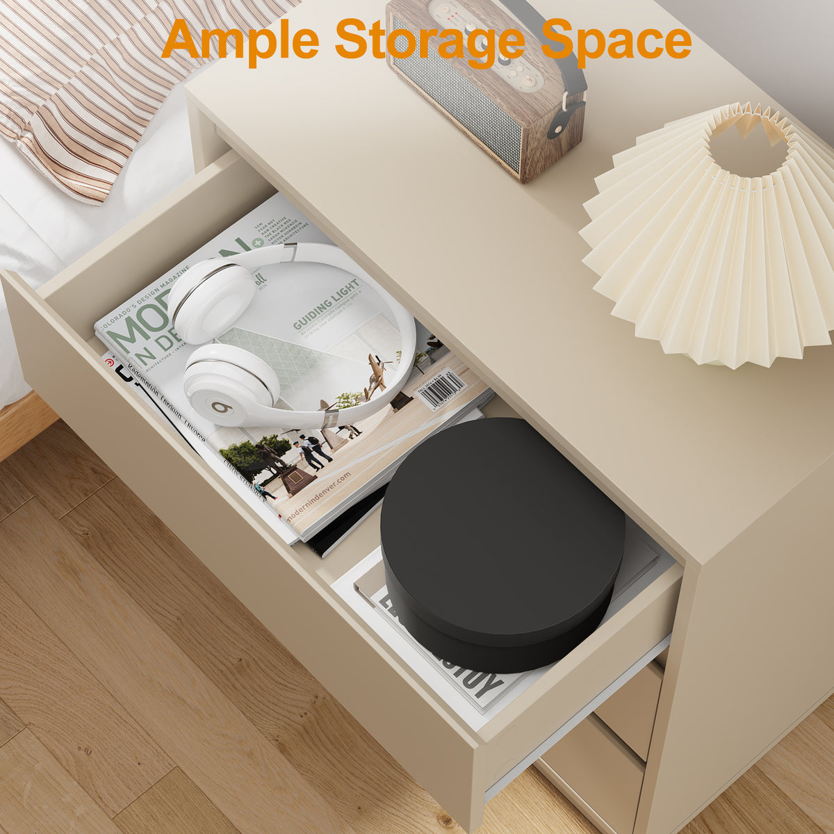 3 Drawer Dresser Set of 2,Modern Endtable,Beige