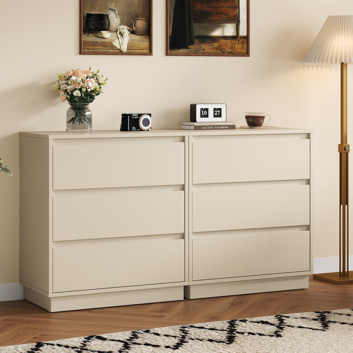 3 Drawer Dresser Set of 2,Modern Endtable,Beige