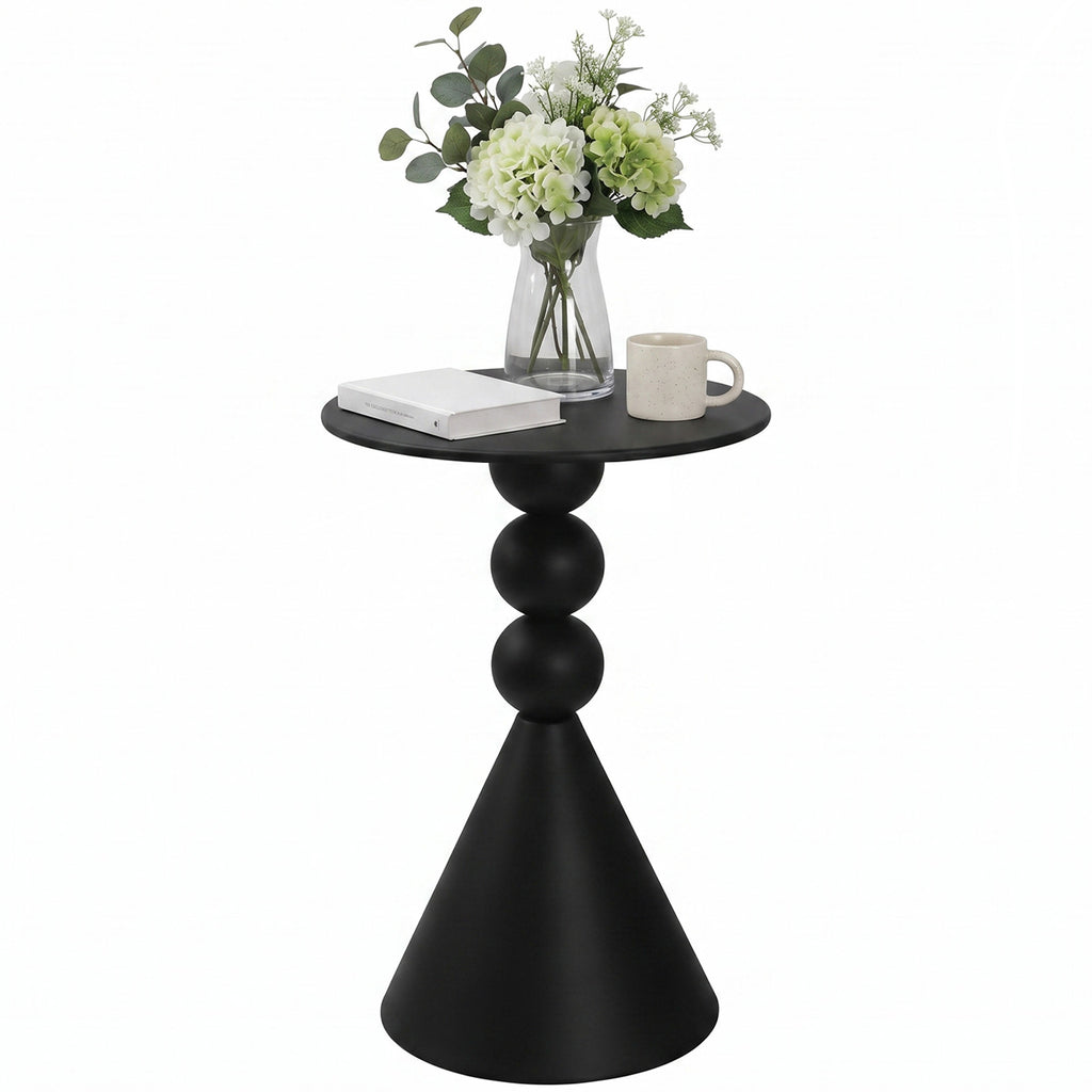Luckybell Metal Round Martini Table,Vintage Drum Side End Table,Modern Nightstand Accent Pedestal Tables Drink Tables for Small Space Living Room, Bedroom,Black