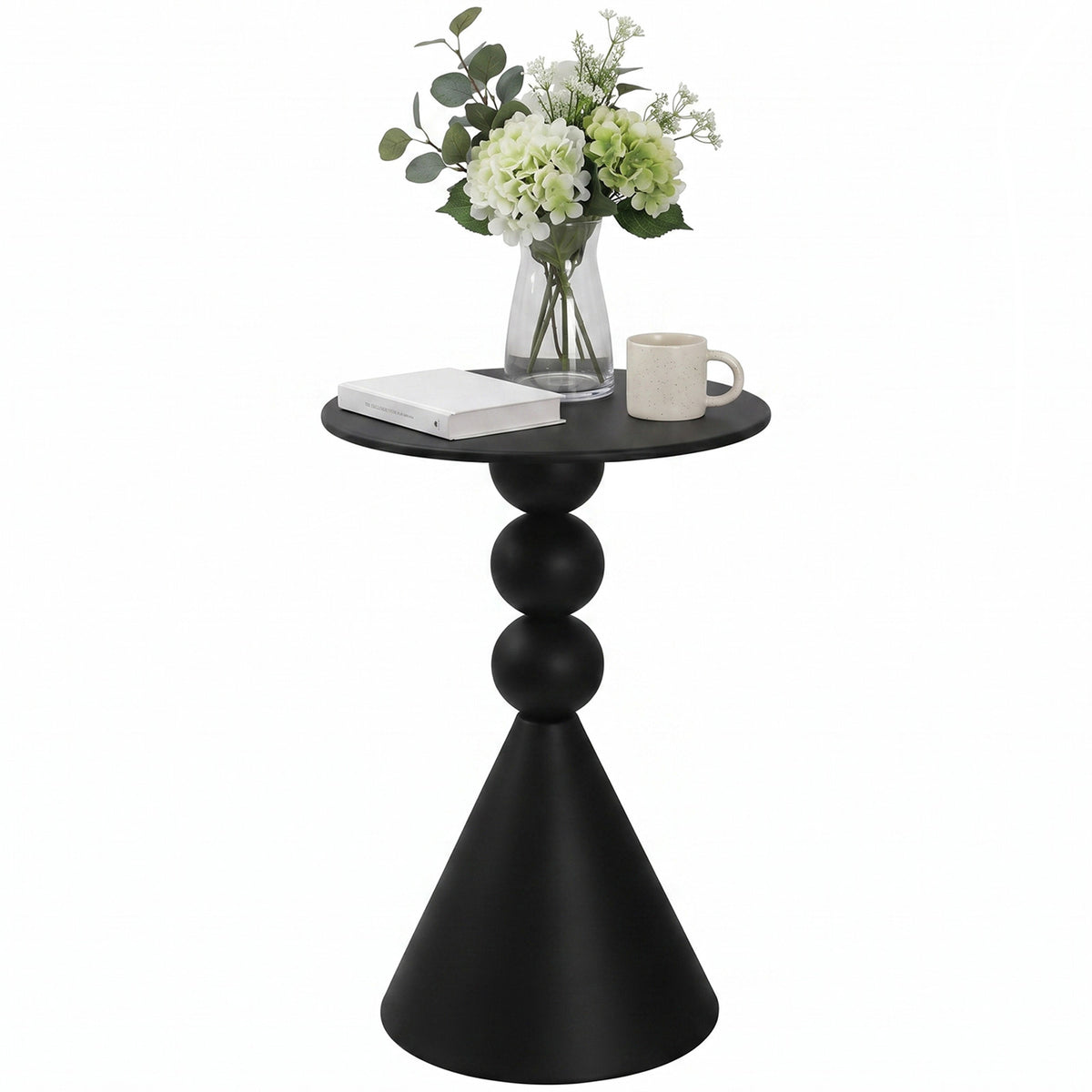 Luckybell Metal Round Martini Table,Vintage Drum Side End Table,Modern Nightstand Accent Pedestal Tables Drink Tables for Small Space Living Room, Bedroom,Black