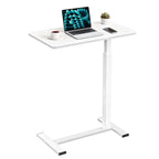 Luckybell Large Pneumatic Hospital Bed Table,Hidden Wheels Adjustable Height C-Shaped End Table,Overbed Bedside Table with Wheels, Side Table for Sofa & Bedside(15.8''Wx31.5'D'x37.1''H,White)