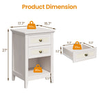 Farmhouse Nightstand Boho End Table with 2 Rattan Decor Drawers,Grayish White