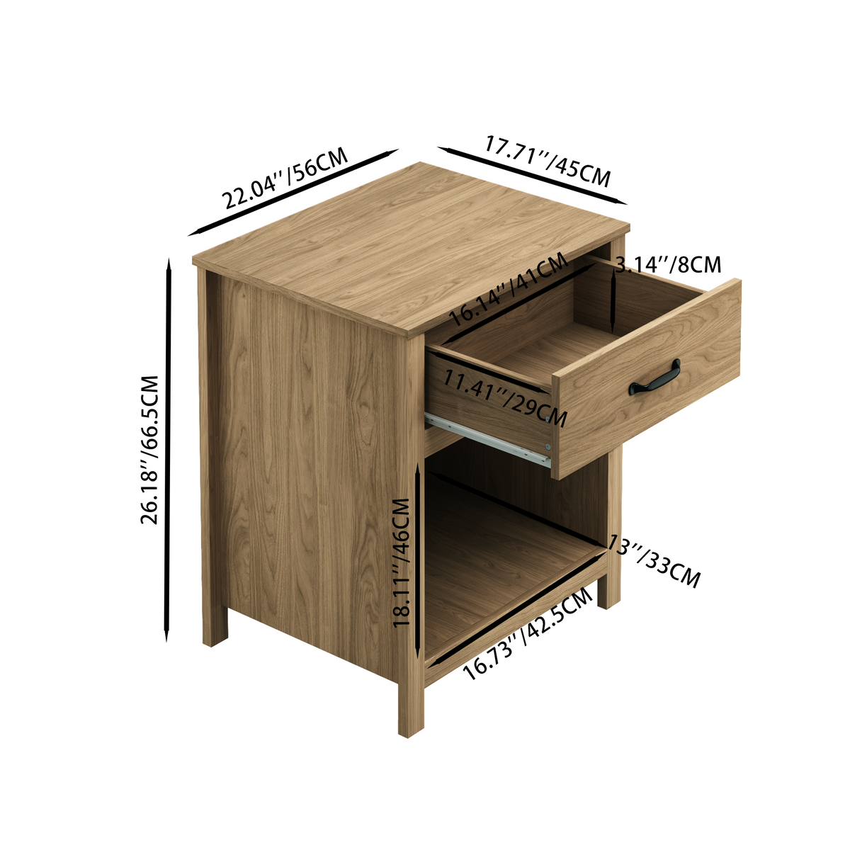 Wood Nightstand Bedside Table with Drawer and Open Shelf Storage, Brown