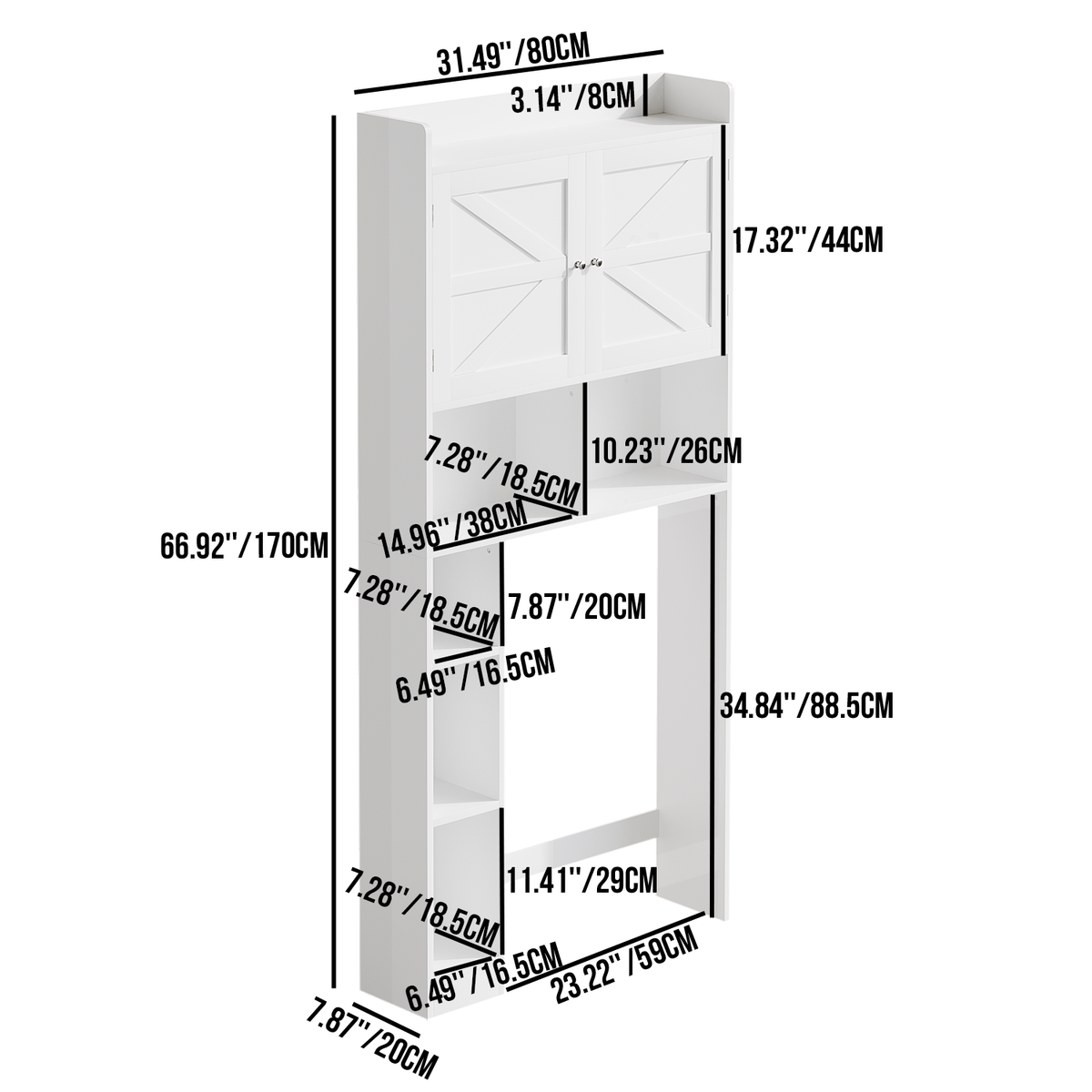 Over-The-Toilet Storage Cabinet with Adjustable Shelf Double Door