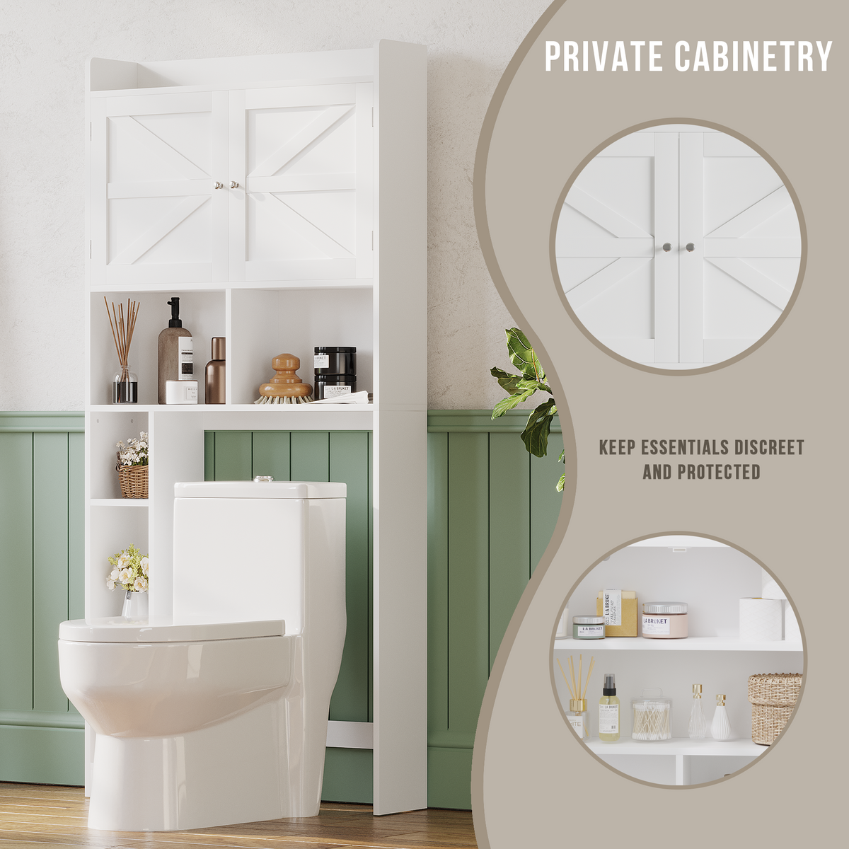 Over-The-Toilet Storage Cabinet with Adjustable Shelf Double Door