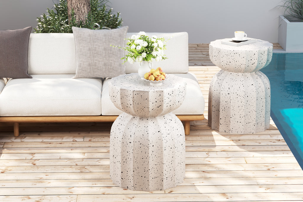 2PC 13" Modern MgO Cement Waterproof Coffee Table and Side Table