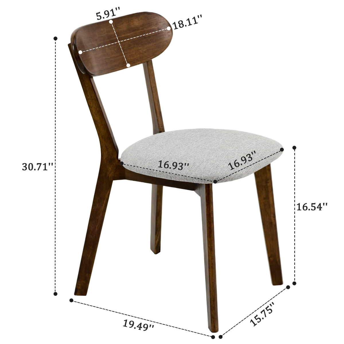 100% Solid Wood Dining Chairs with Curved Backrest Upholstered