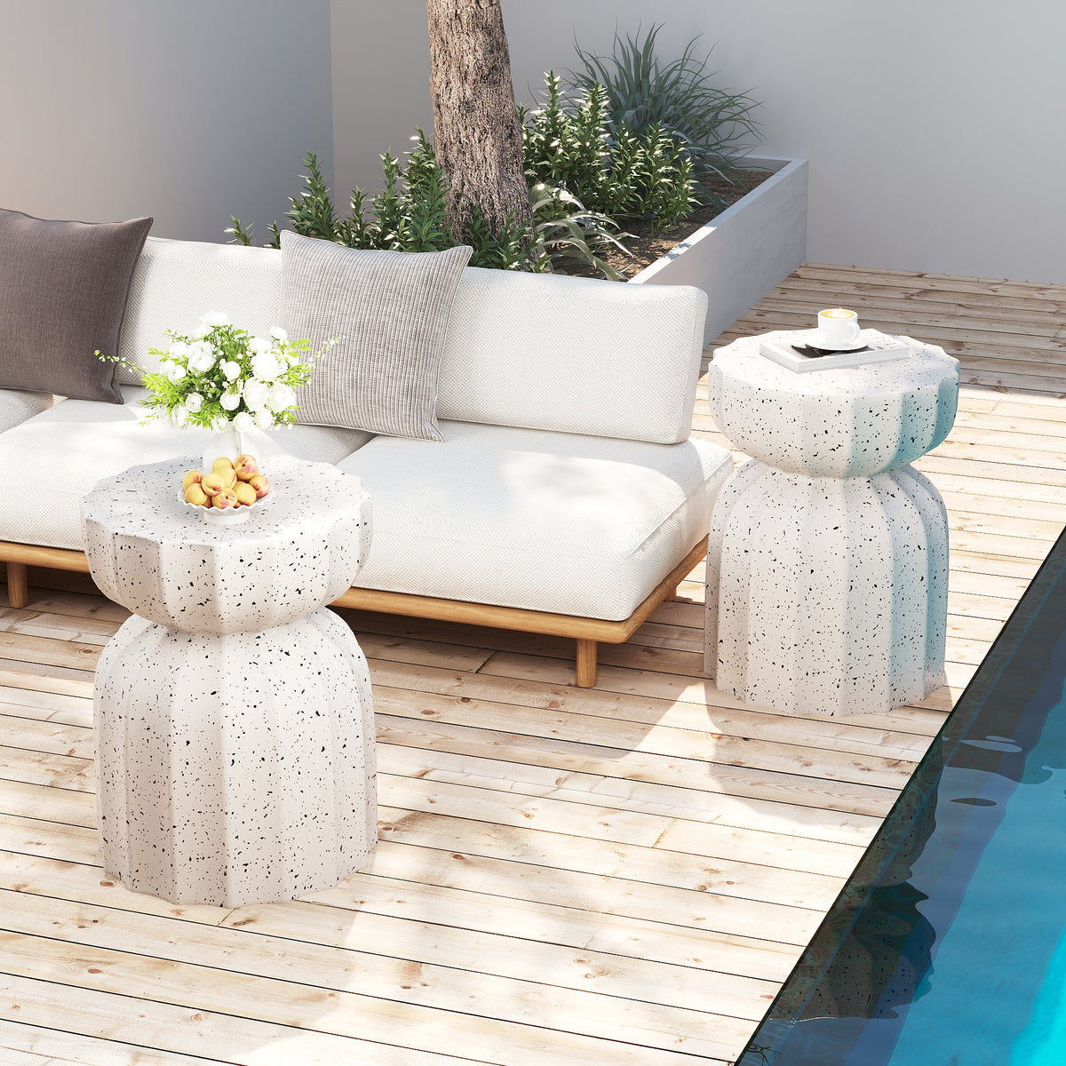 2PC 13" Modern MgO Cement Waterproof Coffee Table and Side Table