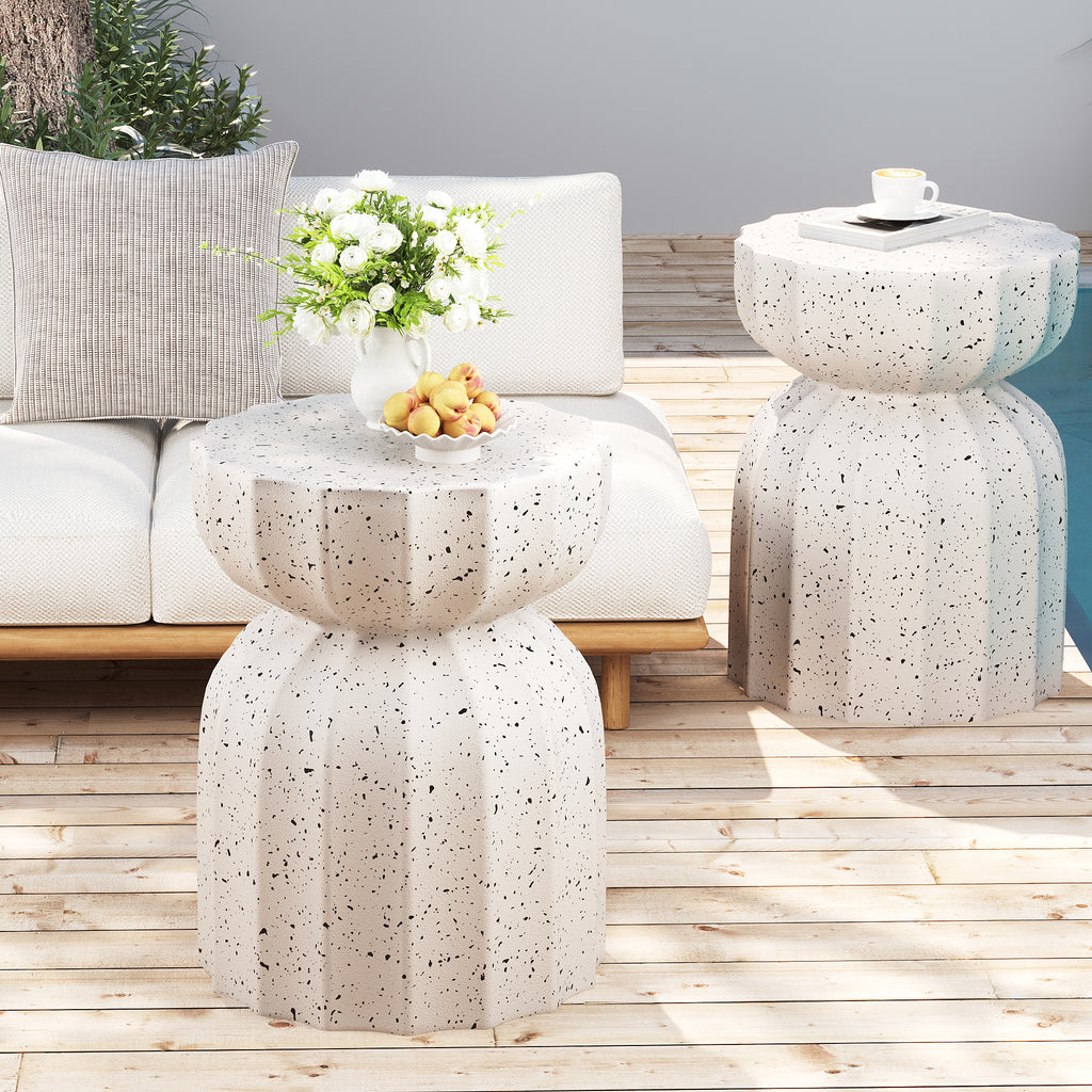 2PC 13" Modern MgO Cement Waterproof Coffee Table and Side Table
