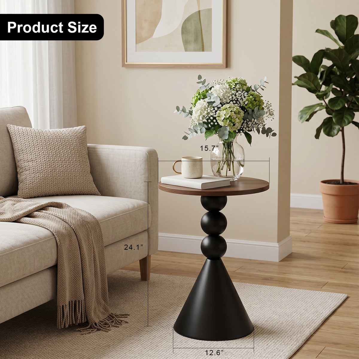 Luckybell Wood Round Tabletop Martini Table,Vintage Drum Side End Table,Modern Nightstand Accent Pedestal Tables Drink Tables for Small Space Living Room, Bedroom,Walnut