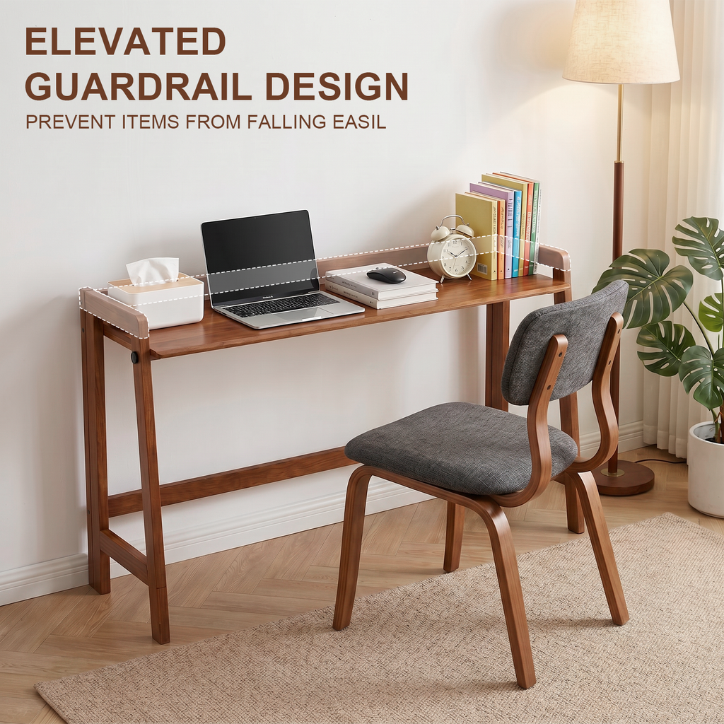 100% Solid Wood 49'' Folding Desk, Foldable Desk with Cable Groove,Walnut