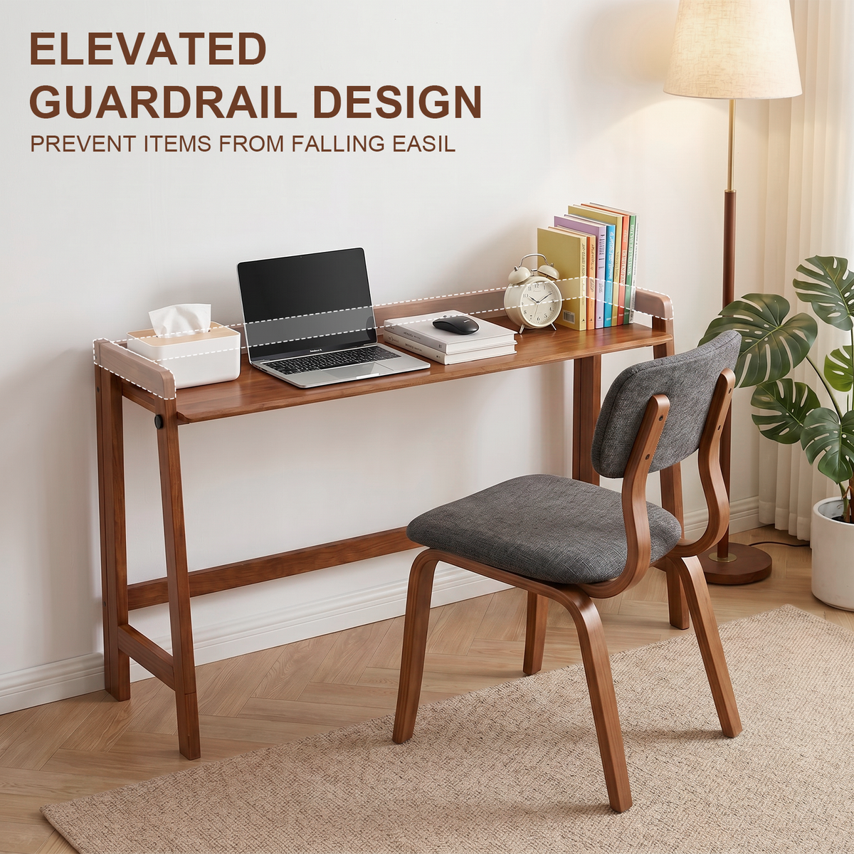 100% Solid Wood 49'' Folding Desk, Foldable Desk with Cable Groove,Walnut