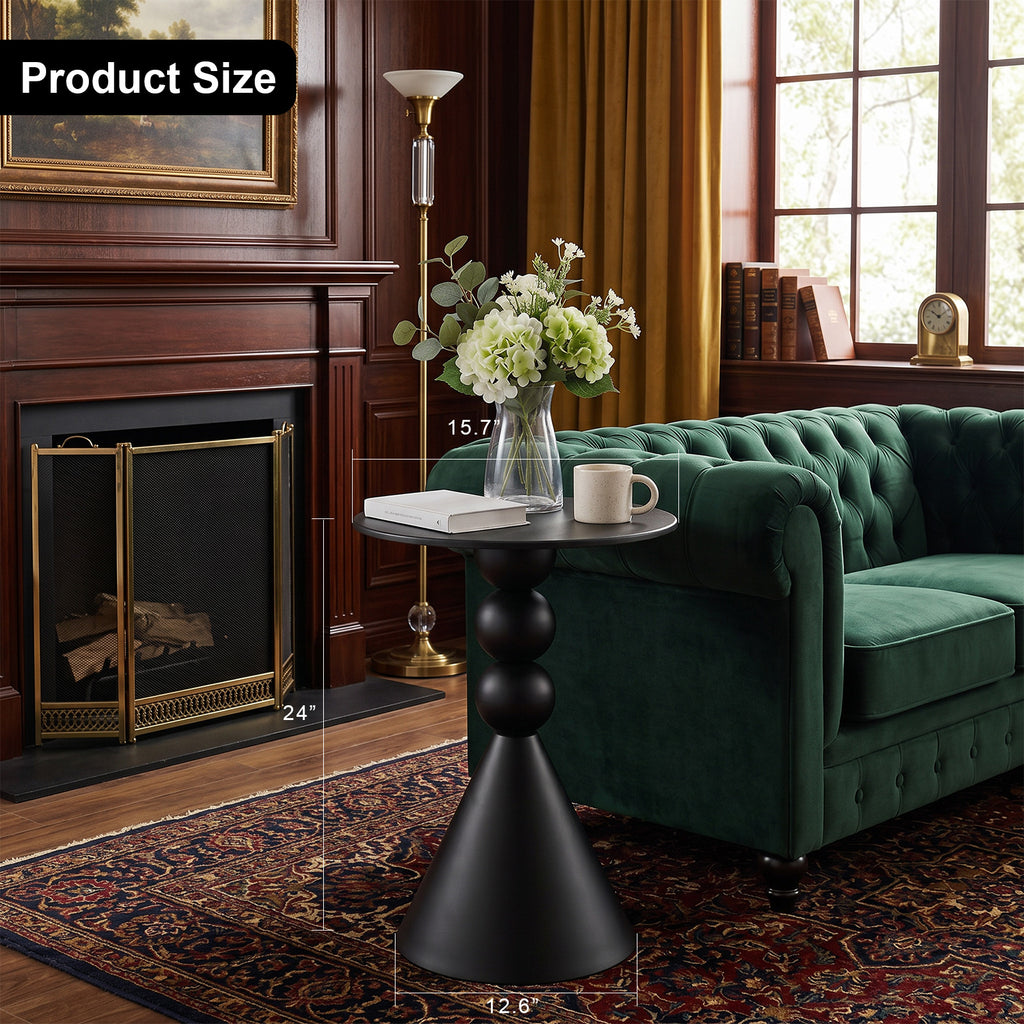 Luckybell Metal Round Martini Table,Vintage Drum Side End Table,Modern Nightstand Accent Pedestal Tables Drink Tables for Small Space Living Room, Bedroom,Black