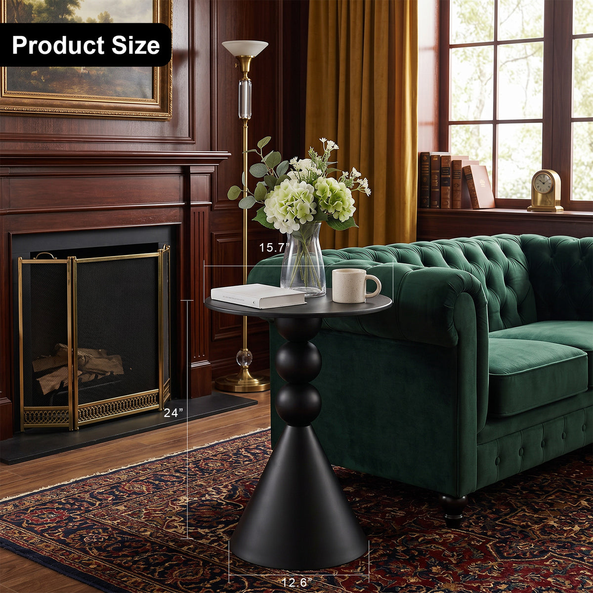 Luckybell Metal Round Martini Table,Vintage Drum Side End Table,Modern Nightstand Accent Pedestal Tables Drink Tables for Small Space Living Room, Bedroom,Black