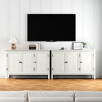 Boho Sideboard Buffet Cabinet with Doors and Adjustable Shelves,White