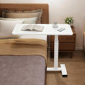 Luckybell Large Pneumatic Hospital Bed Table,Hidden Wheels Adjustable Height C-Shaped End Table,Overbed Bedside Table with Wheels, Side Table for Sofa & Bedside(15.8''Wx31.5'D'x37.1''H,White)