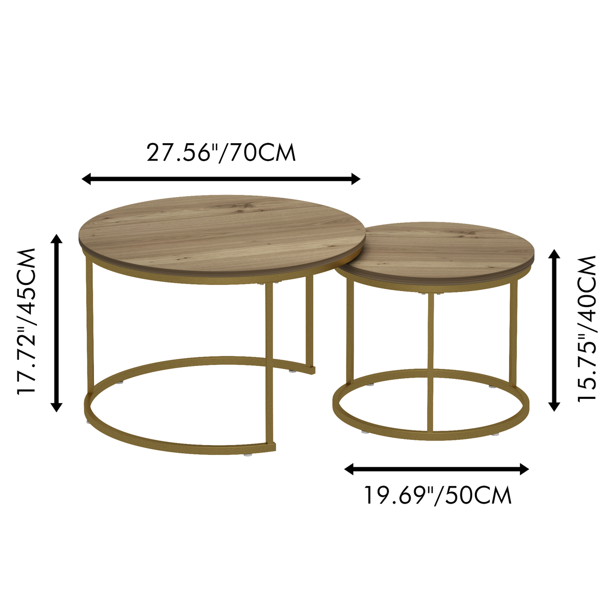 27.6" Nesting Coffee Table Set of 2, Round Coffee Table Wood