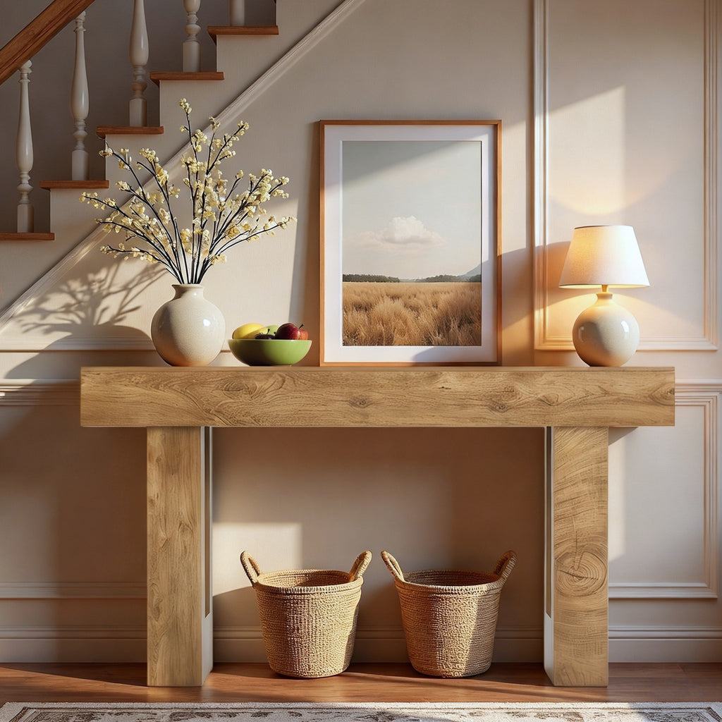 63'' Long Console Table, Farmhouse Entryway Table with Storage