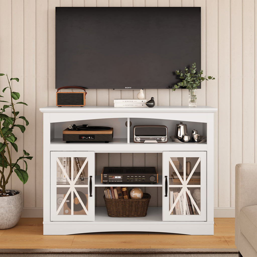 55'' Farmhouse TV Stand with Glass Doors & LED Lights