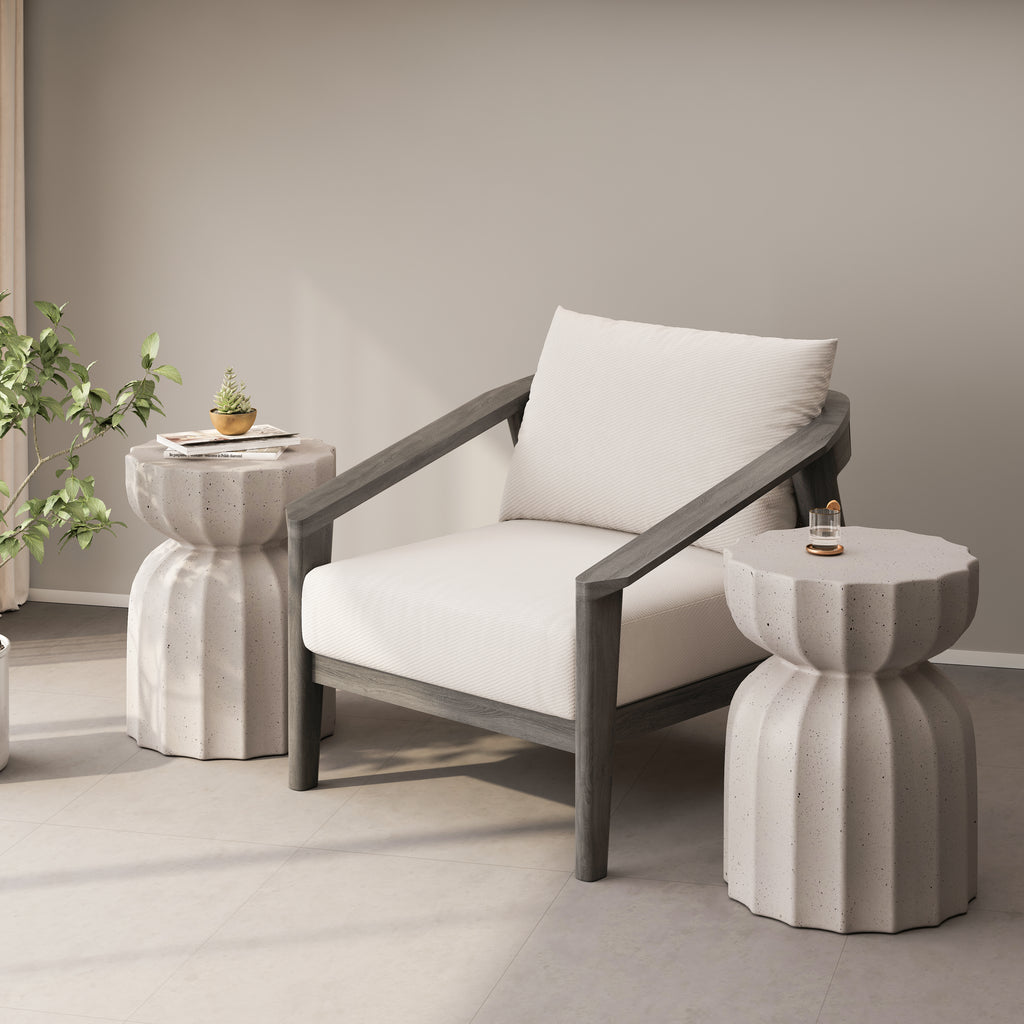 2PC 13" Modern MgO Cement Waterproof Coffee Table and Side Table