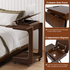 100% Solid Wood C Shape End Table,360° Adjustable & Foldable Desktop