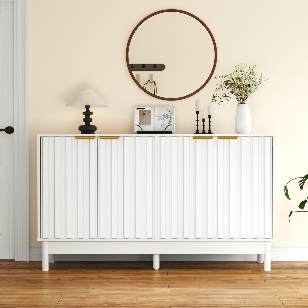 55'' Buffet Cabinet with Fluted Door and Adjustable Shelves,White