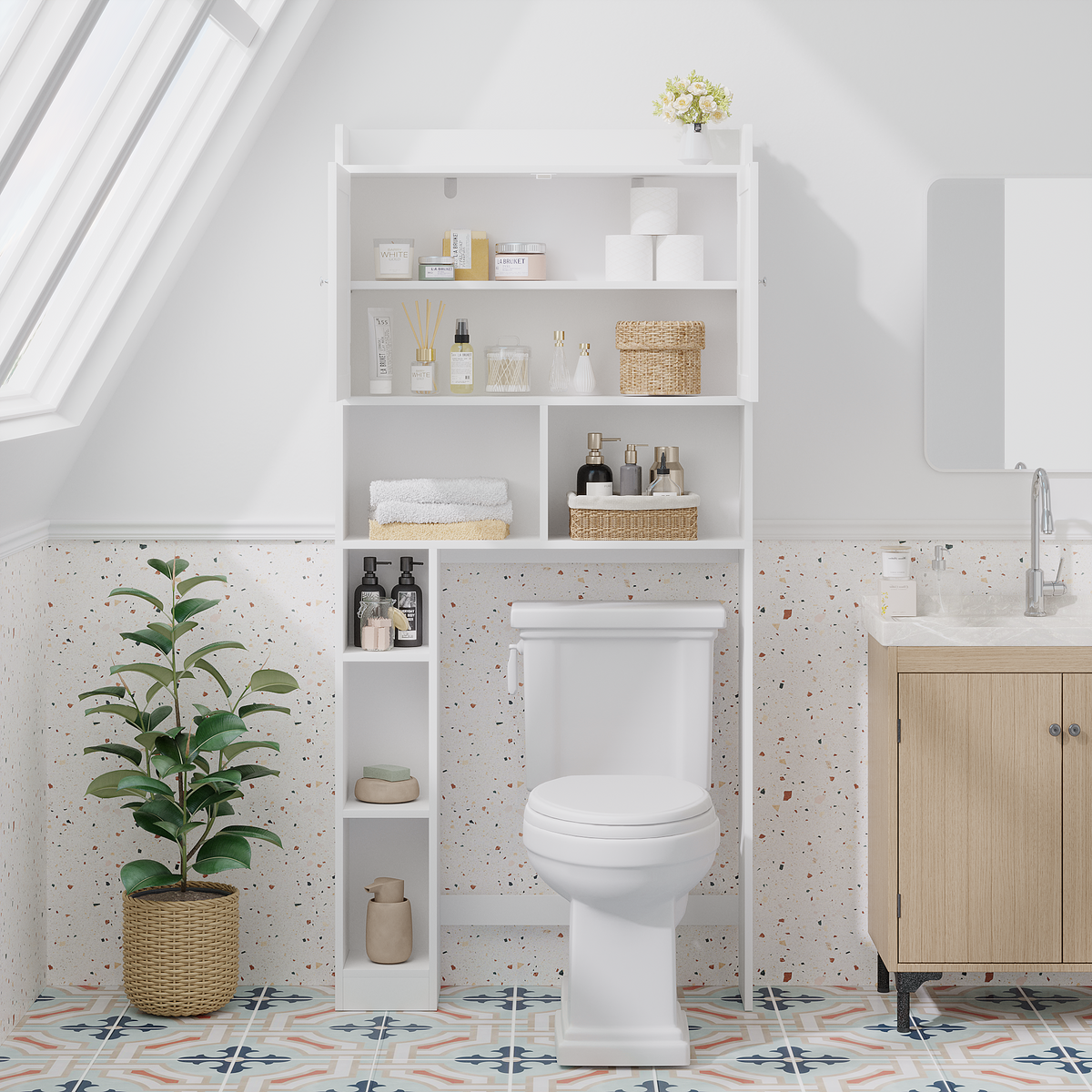 Over-The-Toilet Storage Cabinet with Adjustable Shelf Double Door