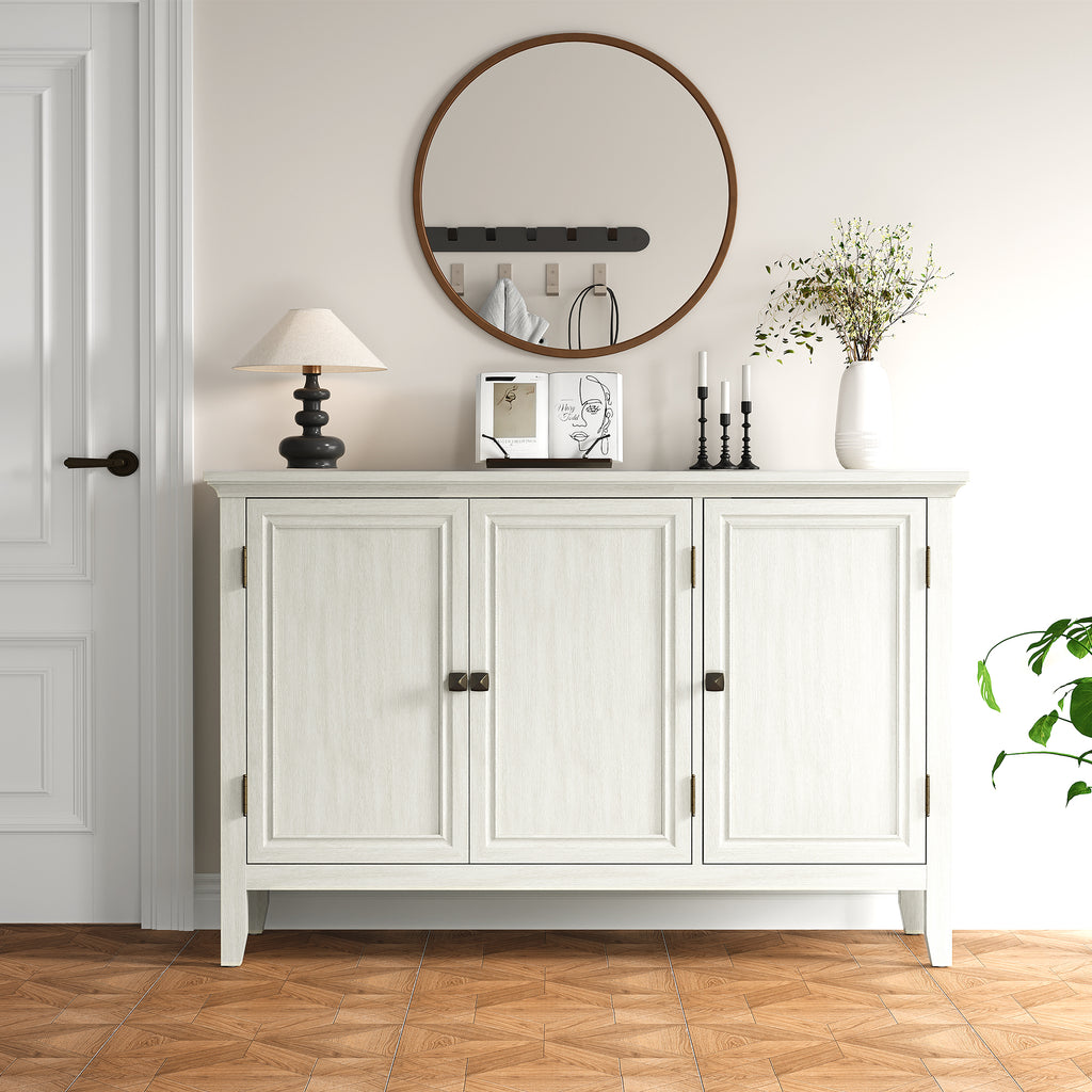Boho Sideboard Buffet Cabinet with Doors and Adjustable Shelves,White