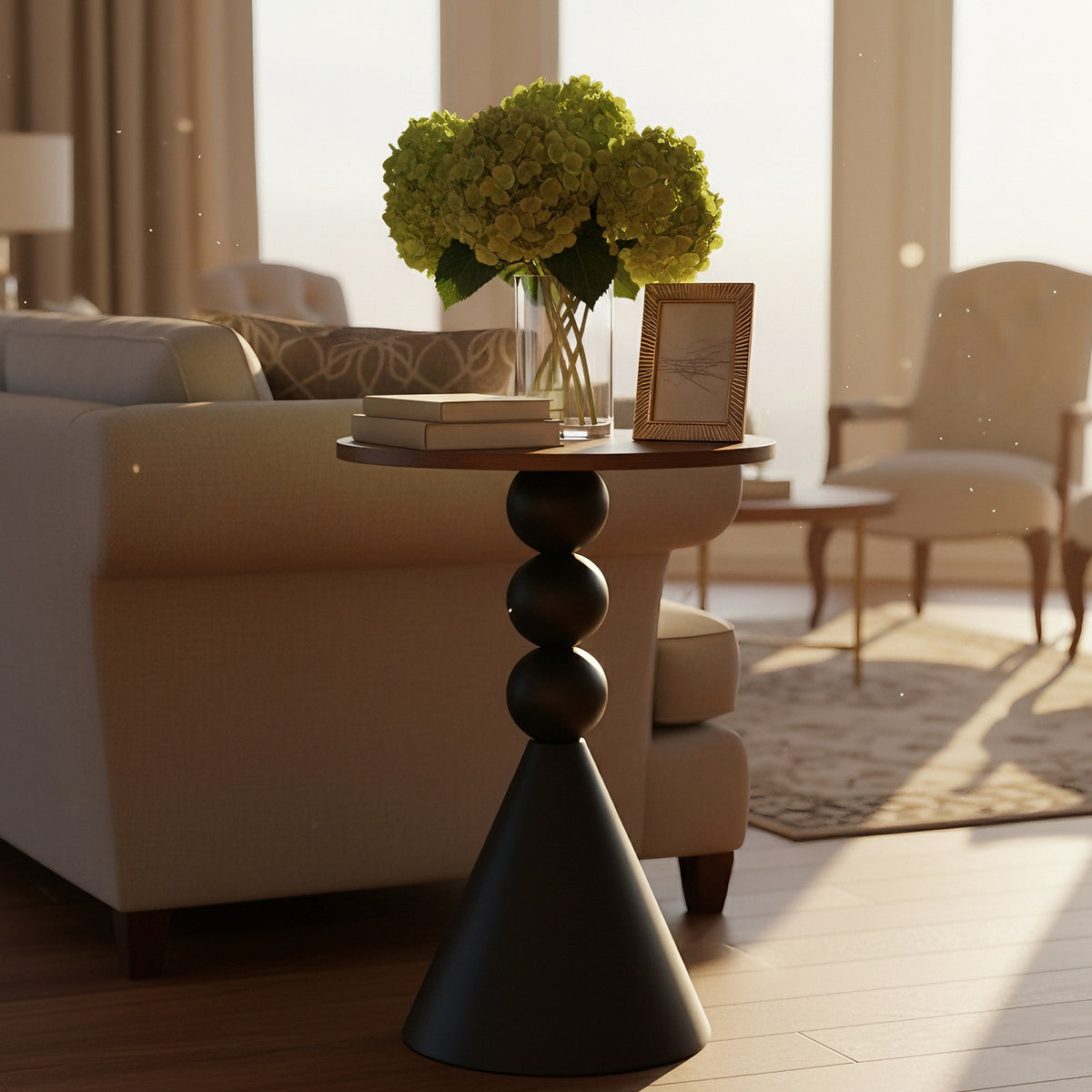 Luckybell Wood Round Tabletop Martini Table,Vintage Drum Side End Table,Modern Nightstand Accent Pedestal Tables Drink Tables for Small Space Living Room, Bedroom,Walnut