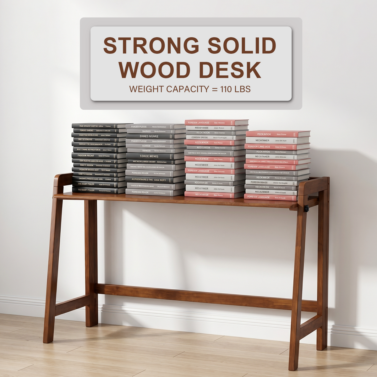100% Solid Wood 49'' Folding Desk, Foldable Desk with Cable Groove,Walnut