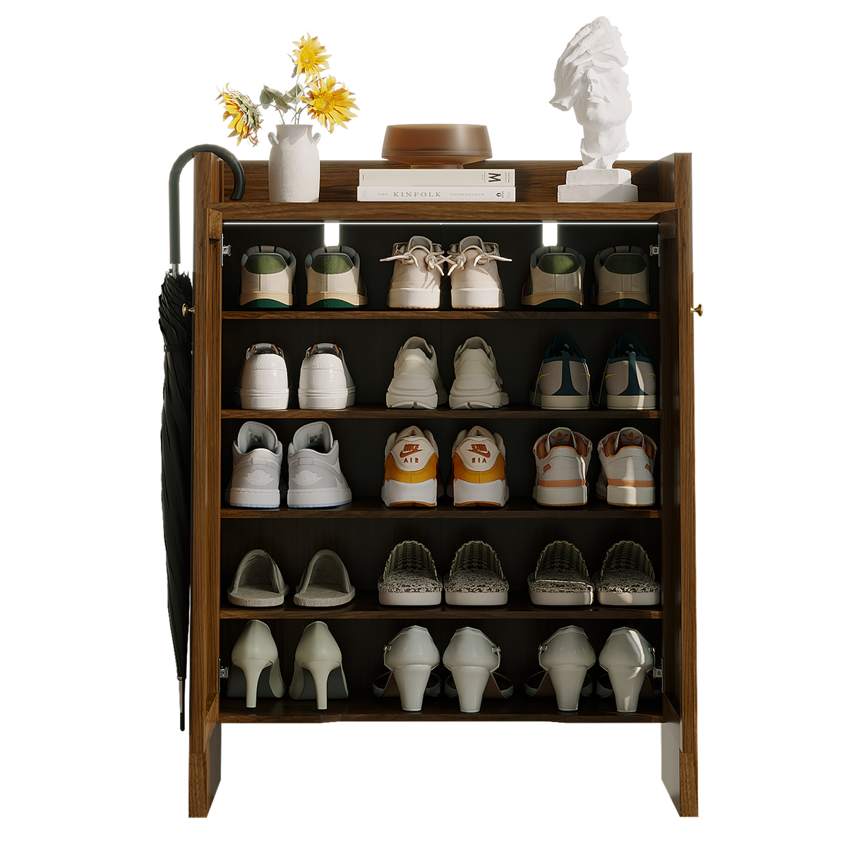 42.5" Rattan Shoe Cabinet with Door,6-Tier with Adjustable Shelve
