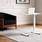 Luckybell Large Pneumatic Hospital Bed Table,Hidden Wheels Adjustable Height C-Shaped End Table,Overbed Bedside Table with Wheels, Side Table for Sofa & Bedside(15.8''Wx31.5'D'x37.1''H,White)