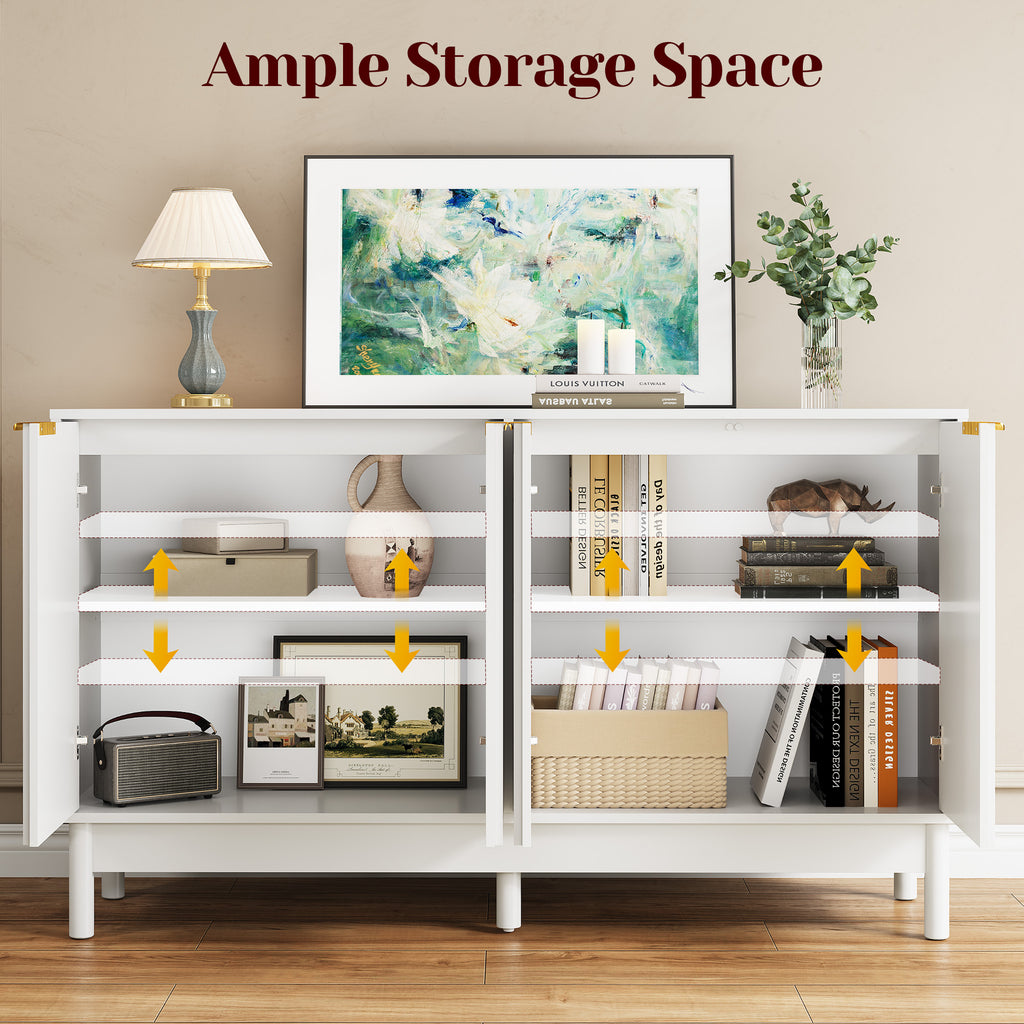55'' Buffet Cabinet with Fluted Door and Adjustable Shelves,White